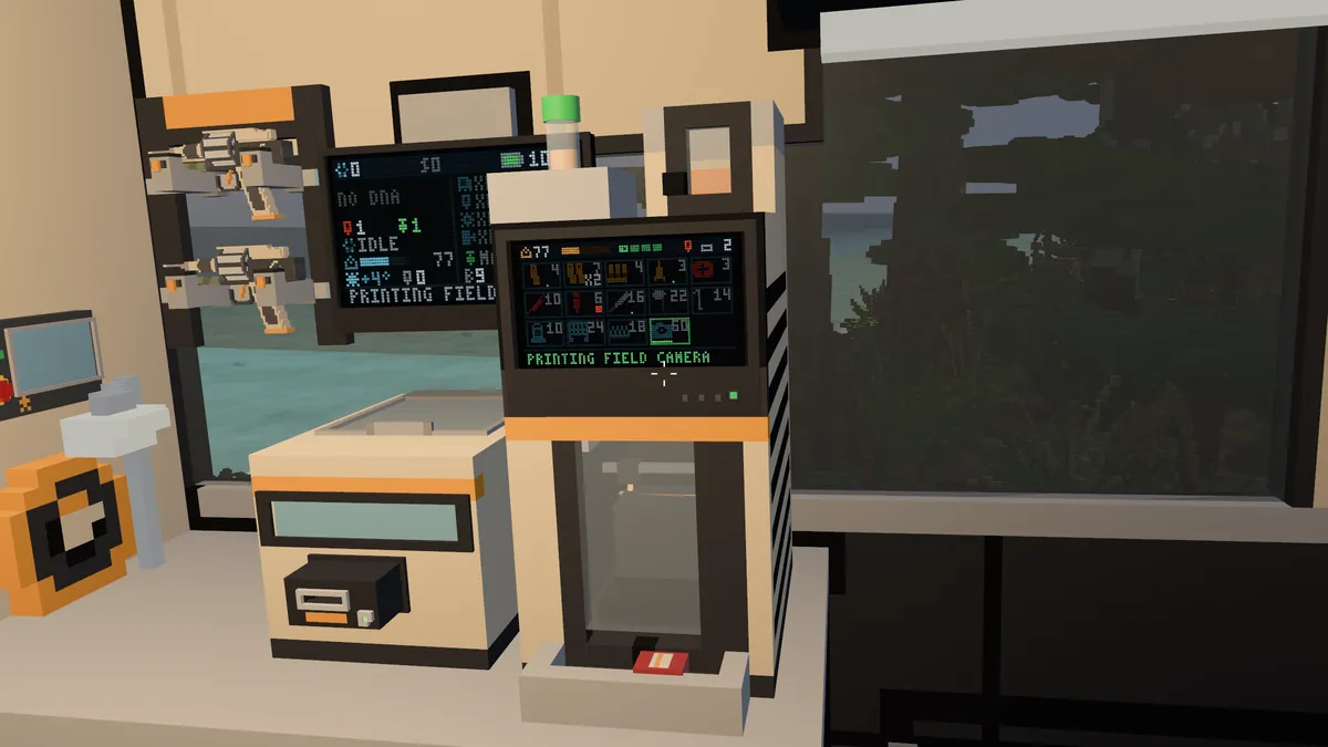The rig's fabricator printing, its screen listing ammunition and gear.